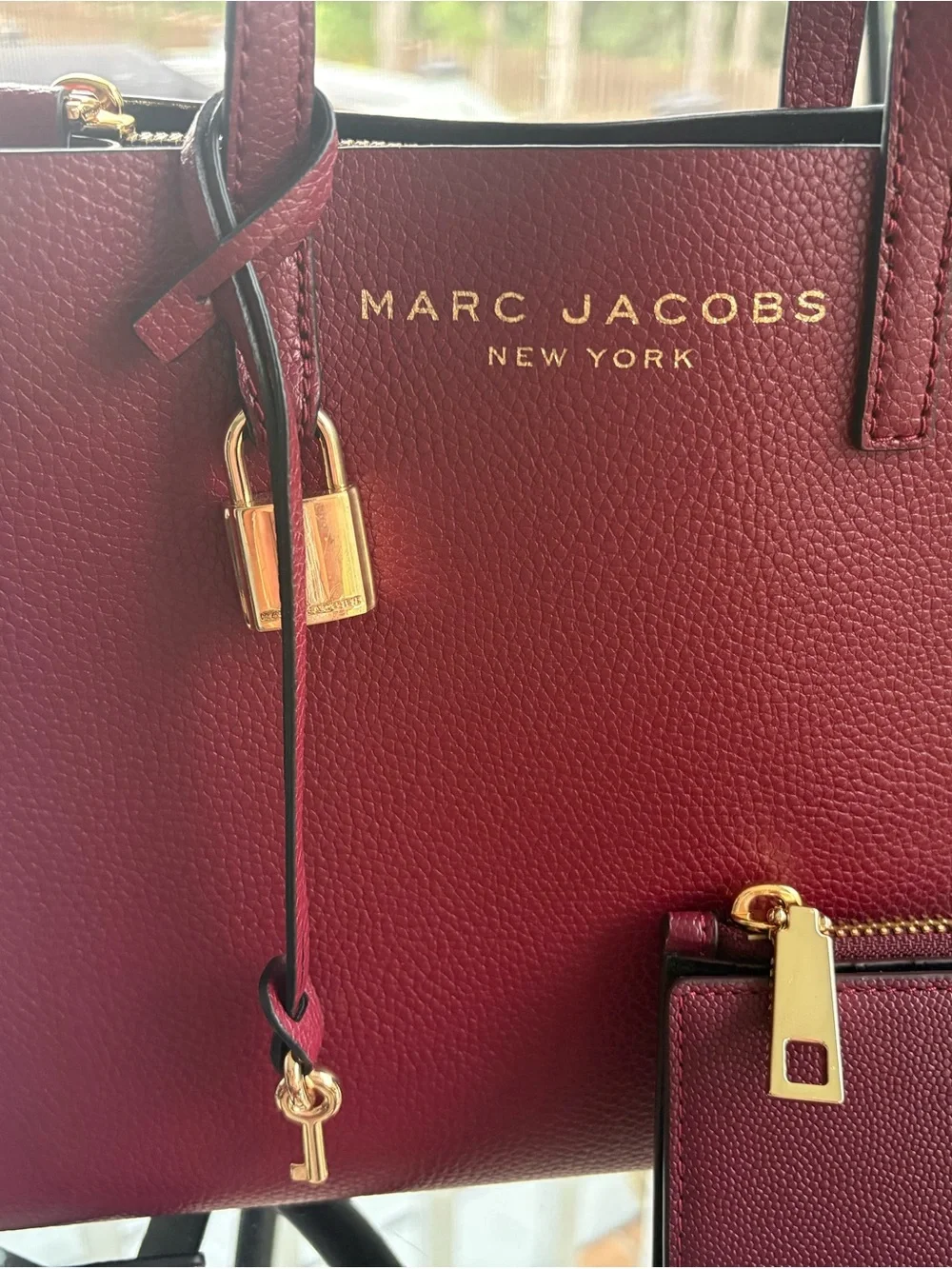 Marc Jacobs Burgundy Pebbled Leather Tote with Gold Hardware